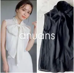 【美品】anuans 2wayシアーボリュームタイブラウス ブラック