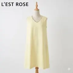L'EST ROSE ノースリーブワンピース パール装飾 Vネック イエロー Mのサムネイル