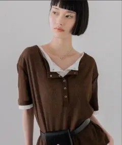 半袖カットソー ヘンリーネック ブラウン LOWRYS FARMのサムネイル