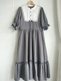 LL しまむら 青木美沙子 ヨークはしごレースワンピース グレーのサムネイル