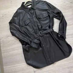 ZARA フェイクレザー シャツジャケット ベルト付き ブラック