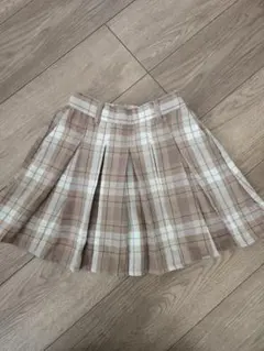 ピンクラテ　ベージュ系チェック プリーツスカート　キュロット　XS　130