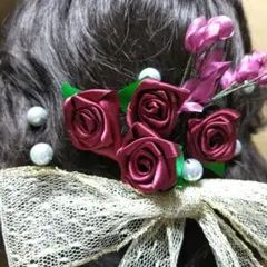 ハンドメイド ヘアピン バーガンディ エンジ色 袴 卒業式