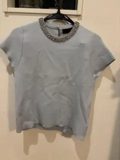 ZARA ビジュー付きライトブルーTシャツ Sサイズ