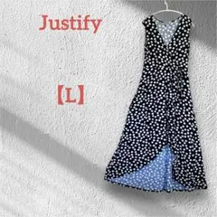 Justify 【L】ネイビー花柄ラップドレス L