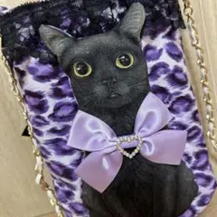 ハンドメイド　ころりんポシェット　コヤンイサムチョン♡ぷっくり黒猫ちゃん♡
