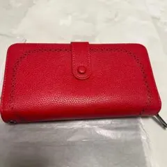じゃばら長財布 赤 大容量カード入れ 多収納 上品レザー調