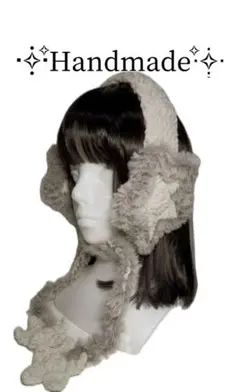 ふわもこ星型イヤーマフ ✧*。オフホワイト×薄茶