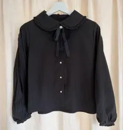 フリル　レース　黒　ブラウス　ロリータ　ビジュー