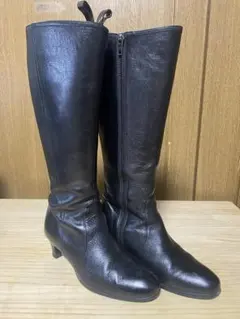 〈極美品〉REGAL リーガル【24cm】サイドジップ ロングブーツ 黒 REGAL／リーガル 本革／エンボスレザー ジョッキーブーツ