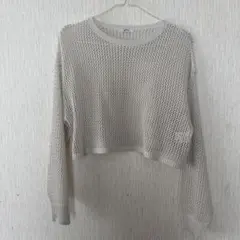 アイボリー クロップド メッシュトップス