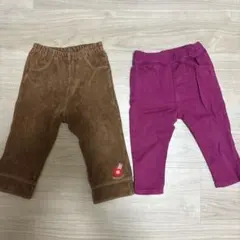 ミキハウスMIKIHOUSEブラウンコーデュロイ＆ワインレッドパンツセット　80