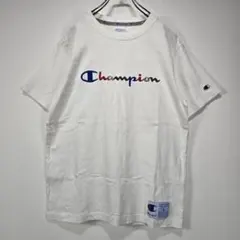 Champion　半袖　Tシャツ　L　トリコロールカラー　刺繍　ロゴ　人気　古着
