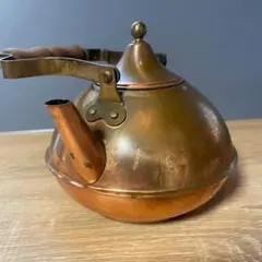 銅製 丸型ティーポット 木製ハンドル