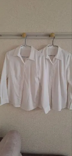 ホワイト 長袖シャツ M ポリエステル100%2枚組