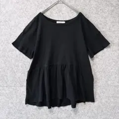人気 ショコラフィネローブ 切替 ペプラム ワイドシルエット Tシャツ 黒 Fのサムネイル