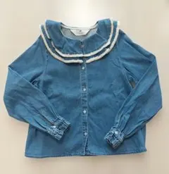 H&M デニムブルー フリル付き長袖シャツ 6-8Y