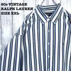 90s ラルフローレン BLAIRE ストライプシャツ BDシャツ XXL 刺繍