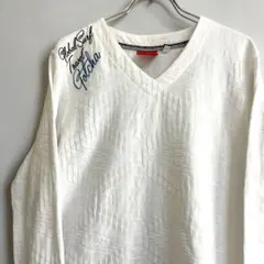 GOTCHA ジャガード Vネック ロンT 長袖Tシャツ y2k 刺繍デザインS