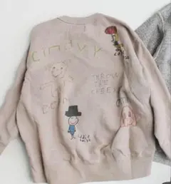 デニムダンガリー　らくがき　手描きアート トレーナー　140