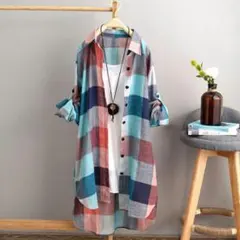 【再値下げ】秋冬レディース/ロング丈オーバーサイズチェックシャツLカラーp