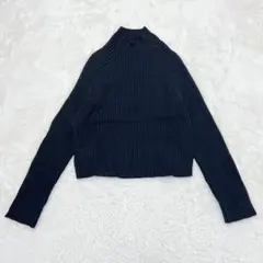 ◆ハイネック　リブ編み　長袖　ニット　セーター 　無地　シンプル　ブラック　36