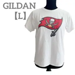 GILDAN 【L】半袖Tシャツ フラッグ スカル ホワイト