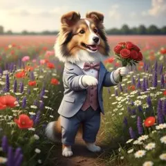 【60】ステッカーシール・缶バッジ・キーホルダー シェルティー プロポーズ