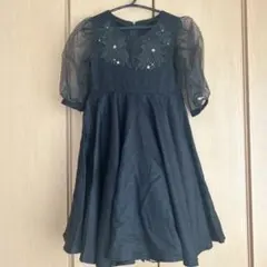 キッズ フォーマルワンピース 黒 チュール袖 刺繍 花柄 発表会 結婚式