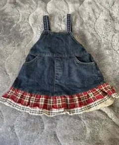 COMME CA ISM ジャンバースカート　80 赤チェック　ジーンズ生地