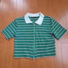 CHIP CLIP 緑 ストライプ 半袖ポロシャツ