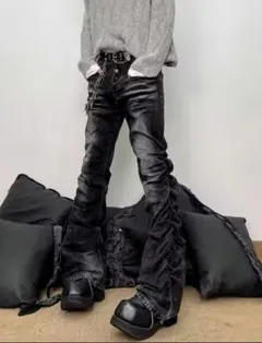 【ぺんうり様専用ページ】 ダメージ加工 フレアデニムパンツ ブラック ジーンズ