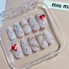 ‪‪❤︎‬現品‪‪❤︎‬ ネイルチップ ワンホン 韓国 量産型 ちゅるん ビジュー