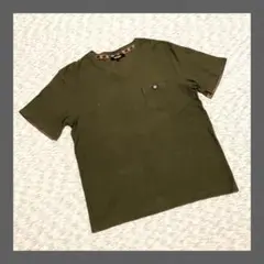 TIMELY WARNING◆Tシャツ　Vネック　カーキ（L)　無地　カジュアル
