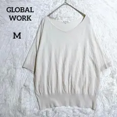 グローバルワーク Vネック 半袖ニット プルオーバー オフィス ホワイト『M』のサムネイル