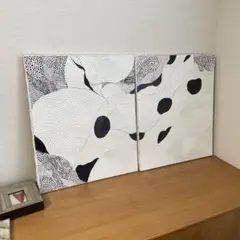 モダンアート 白黒 テクスチャーアート 2パネル