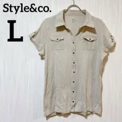 Style&co.【L】ベージュ 半袖シャツ シンプル カジュアル アメリカ古着