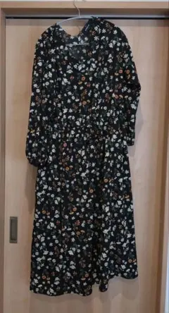 AS KNOW AS　花柄 Vネック 長袖 ロングワンピース