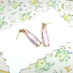 No.821☆スリムドロップ（ピンク） ピアス イヤリング マスクチャーム