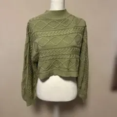 상태좋음 INGNI総ケーブル編み ショート丈ハイネックニット ピスタチオグリーン M