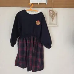 ネイビー 長袖 ワンピース チェック柄