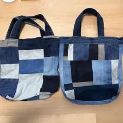 デニム　パッチワーク　トートバッグ2点セット