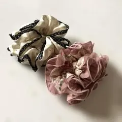 シュシュ 2個セット ピンク 花柄 レトロ