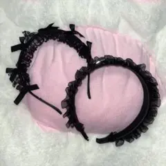 ヘッドドレス風 リボンレース カチューシャ ブラック 黒 ロリータ 地雷系