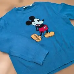 ミッキーマウス刺繍青ニットセーター