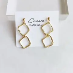 102 ダブルスクエアフープ シンプル イヤリング ピアス ハンドメイド