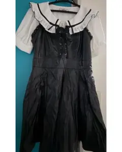 Ank Rouge フリル付き襟ブラウス ブラックミニワンピース M