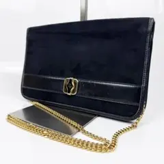 Christian Dior チェーンショルダーバッグ スエード ロゴ金具 紺色