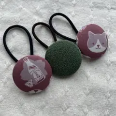 ハンドメイド和柄 ヘアゴム 3点セット 猫 日本酒柄のサムネイル