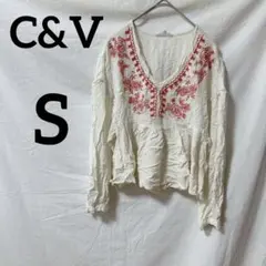 海外古着✨️C&V 【S】刺繍入り長袖シャツ アイボリー春 秋 快適 着心地